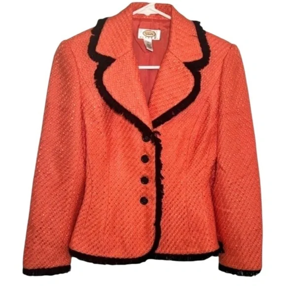 Talbots Woven Blazer Coral Pink Black Trim 2P - Picture 2 of 5